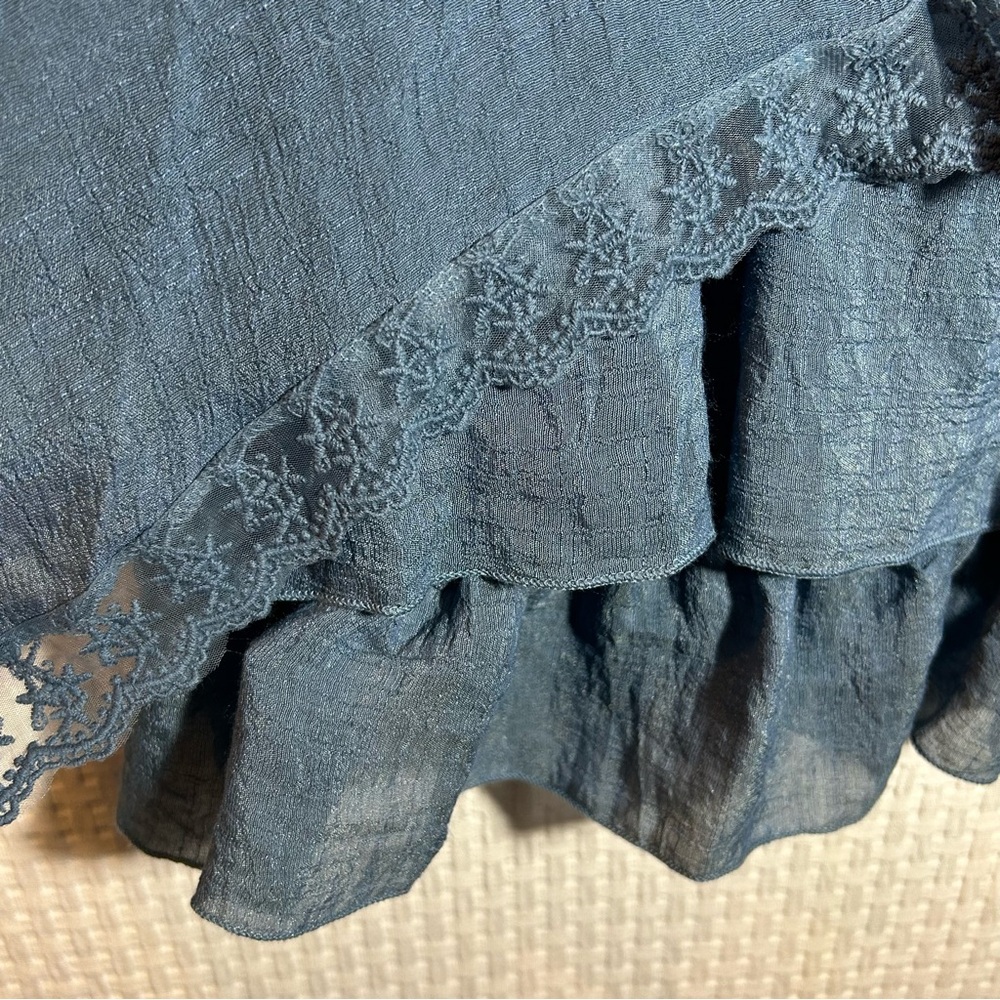 Indigo Soul Tiered Tunic Top Lace Overlay Details Boho Blue Womens Size L - Picture 8 of 11